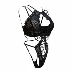 New! Victoria's Secret Strappy Lace Teddy Unlined Bodysuit  Black‎ Size S